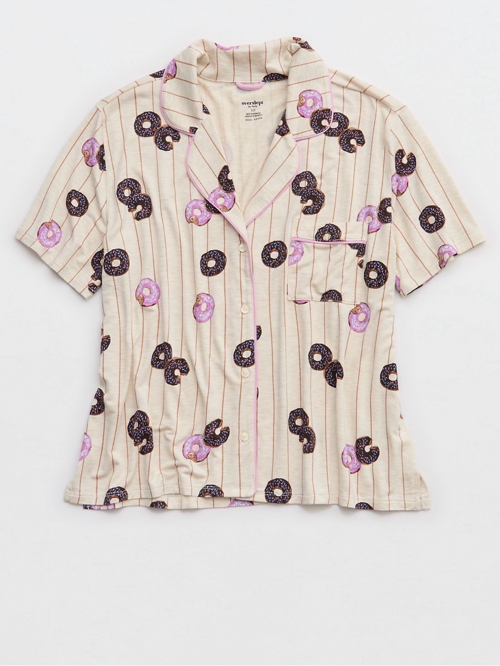 aerie Cream Short-Sleeve Donut Print Button-Down Shirt